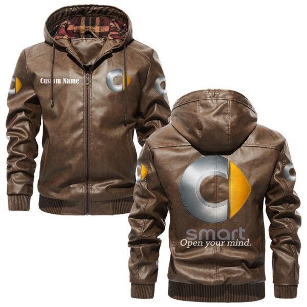 Custom Name Smart PU Leather Hooded Jacket - Personalized Logo Car Motorcycle Model - Image 3