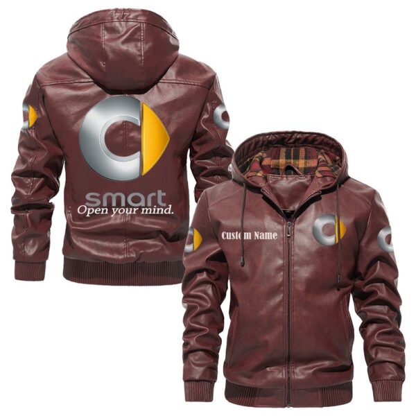 Custom Name Smart PU Leather Hooded Jacket - Personalized Logo Car Motorcycle Model - Image 2