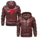 Custom Name Tesla Motors PU Leather Hooded Jacket - Personalized Logo Car Motorcycle Model