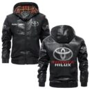 Custom Name Toyota Hilux PU Leather Hooded Jacket - Personalized Logo Car Motorcycle Model