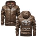 Custom Name Toyota Motor Corporation PU Leather Hooded Jacket - Personalized Logo Car Motorcycle Model