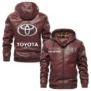 Custom Name Toyota Motor Corporation PU Leather Hooded Jacket - Personalized Logo Car Motorcycle Model
