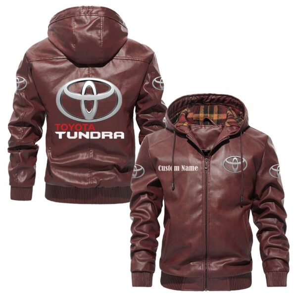 Custom Name Toyota Tundra PU Leather Hooded Jacket - Personalized Logo Car Motorcycle Model - Image 2