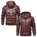 Custom Name Toyota Leather Hooded Jacket - Personalized Logo Car Motorcycle Model