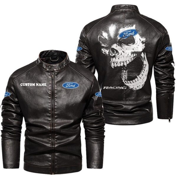 Custom Name Ford Racing Skull Leather Jacket - Personalized Logo Car Motorcycle Model - Image 3