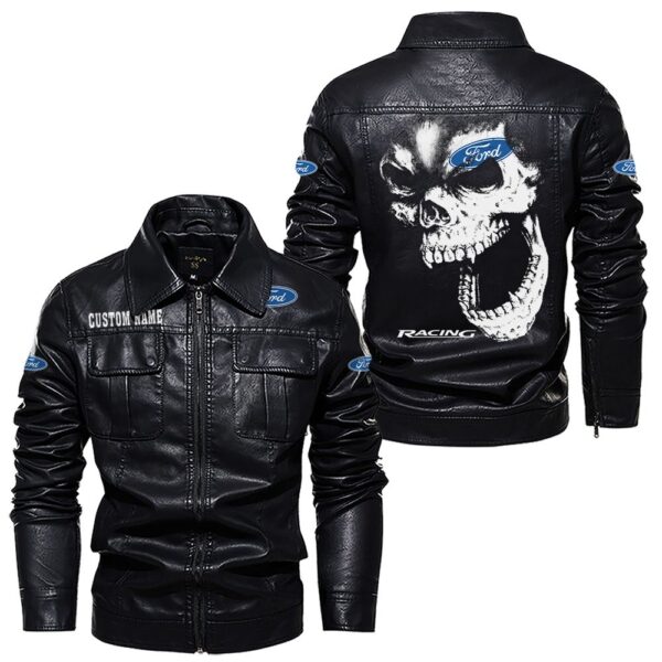 Custom Name Ford Racing Skull Leather Jacket - Personalized Logo Car Motorcycle Model - Image 7