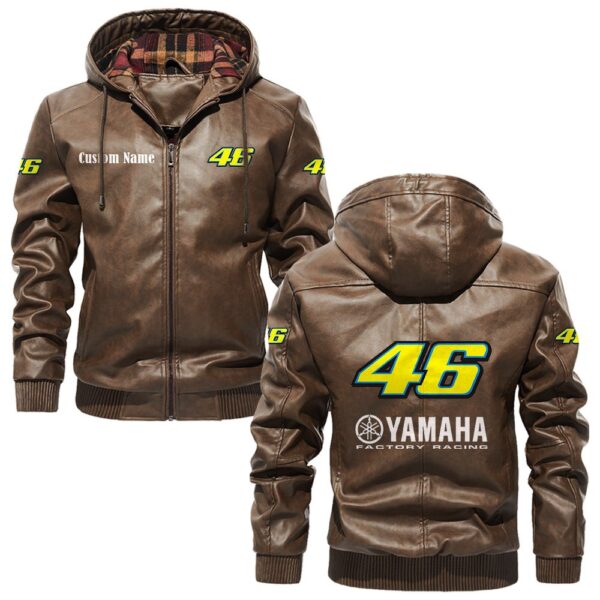 Custom Name Valentino Rossi 46 PU Leather Hooded Jacket - Personalized Logo Car Motorcycle Model - Image 3