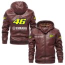 Custom Name Valentino Rossi 46 PU Leather Hooded Jacket - Personalized Logo Car Motorcycle Model
