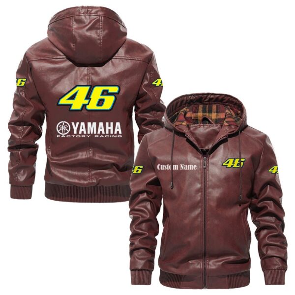 Custom Name Valentino Rossi 46 PU Leather Hooded Jacket - Personalized Logo Car Motorcycle Model - Image 2