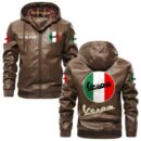 Custom Name Vespa PU Leather Hooded Jacket - Personalized Logo Car Motorcycle Model