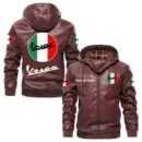 Custom Name Vespa PU Leather Hooded Jacket - Personalized Logo Car Motorcycle Model