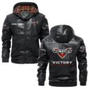 Custom Name Victory Motorcycles PU Leather Hooded Jacket - Personalized Logo Car Motorcycle Model