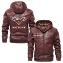 Custom Name Victory Motorcycles PU Leather Hooded Jacket - Personalized Logo Car Motorcycle Model