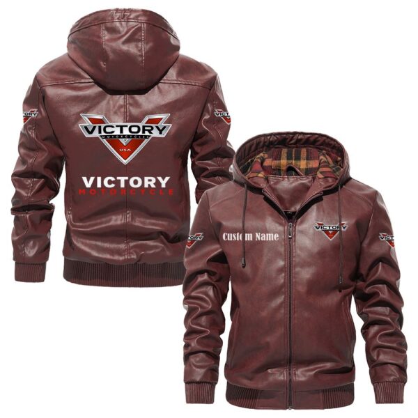 Custom Name Victory Motorcycles PU Leather Hooded Jacket - Personalized Logo Car Motorcycle Model - Image 2