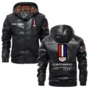Custom Name Camaro Racing PU Leather Hooded Jacket - Personalized Logo Car Motorcycle Model