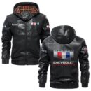 Custom Name Camaro PU Leather Hooded Jacket - Personalized Logo Car Motorcycle Model