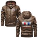 Custom Name Camaro PU Leather Hooded Jacket - Personalized Logo Car Motorcycle Model