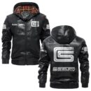 Custom Name Carroll Shelby PU Leather Hooded Jacket - Personalized Logo Car Motorcycle Model
