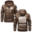 Custom Name Carroll Shelby PU Leather Hooded Jacket - Personalized Logo Car Motorcycle Model