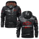 Custom Name Chevy Racing PU Leather Hooded Jacket - Personalized Logo Car Motorcycle Model