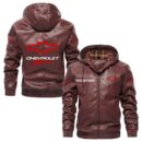 Custom Name Chevy Racing PU Leather Hooded Jacket - Personalized Logo Car Motorcycle Model