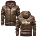 Custom Name Chevy Silverado PU Leather Hooded Jacket - Personalized Logo Car Motorcycle Model