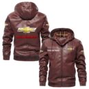 Custom Name Chevy Silverado PU Leather Hooded Jacket - Personalized Logo Car Motorcycle Model