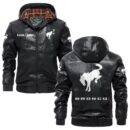 Custom Name Ford Bronco PU Leather Hooded Jacket - Personalized Logo Car Motorcycle Model
