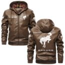 Custom Name Ford Bronco PU Leather Hooded Jacket - Personalized Logo Car Motorcycle Model