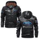 Custom Name Ford F150 PU Leather Hooded Jacket - Personalized Logo Car Motorcycle Model