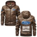 Custom Name Ford Truck PU Leather Hooded Jacket - Personalized Logo Car Motorcycle Model