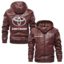 Custom Name Land Cruiser PU Leather Hooded Jacket - Personalized Logo Car Motorcycle Model