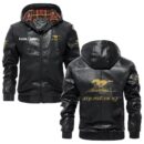 Custom Name Mustang Racing PU Leather Hooded Jacket - Personalized Logo Car Motorcycle Model