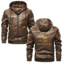 Custom Name Mustang Racing PU Leather Hooded Jacket - Personalized Logo Car Motorcycle Model