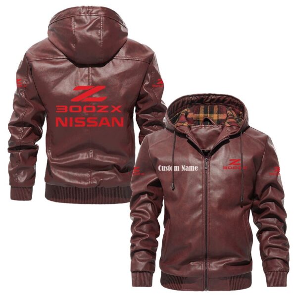 Custom Name Nissan 300zx PU Leather Hooded Jacket - Personalized Logo Car Motorcycle Model - Image 2
