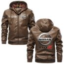 Custom Name Nissan 370z PU Leather Hooded Jacket - Personalized Logo Car Motorcycle Model