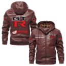 Custom Name Nissan R34 PU Leather Hooded Jacket - Personalized Logo Car Motorcycle Model
