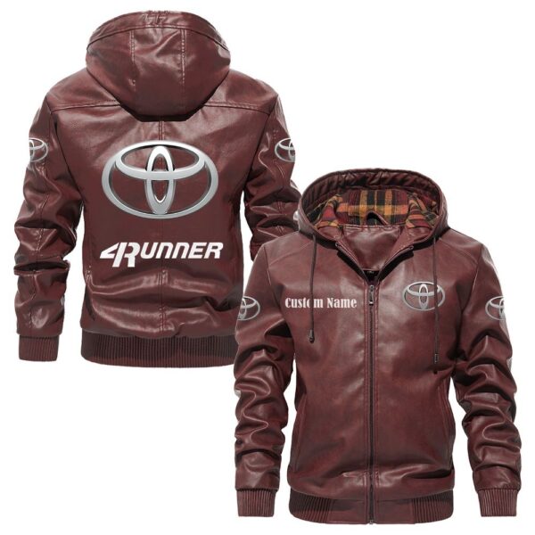 Custom Name Toyota 4runner PU Leather Hooded Jacket - Personalized Logo Car Motorcycle Model - Image 2