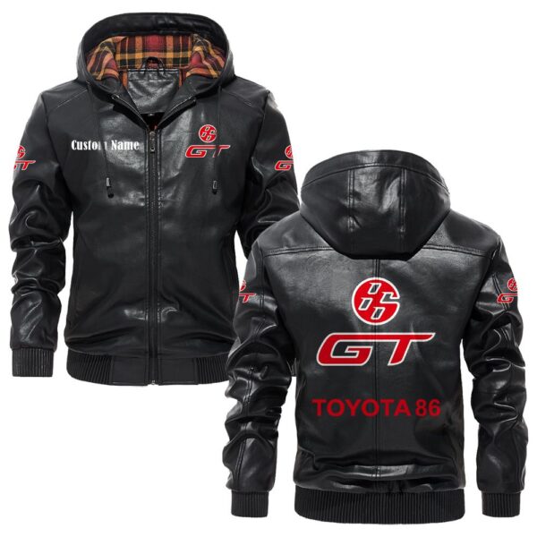 Custom Name Toyota 86 PU Leather Hooded Jacket - Personalized Logo Car Motorcycle Model