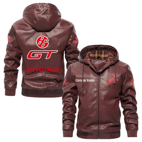 Custom Name Toyota 86 PU Leather Hooded Jacket - Personalized Logo Car Motorcycle Model - Image 2