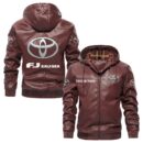Custom Name Toyota Fj Cruiser PU Leather Hooded Jacket - Personalized Logo Car Motorcycle Model