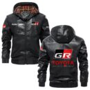 Custom Name Toyota Gazoo Racing Leather Hooded Jacket - Personalized Logo Car Motorcycle Model