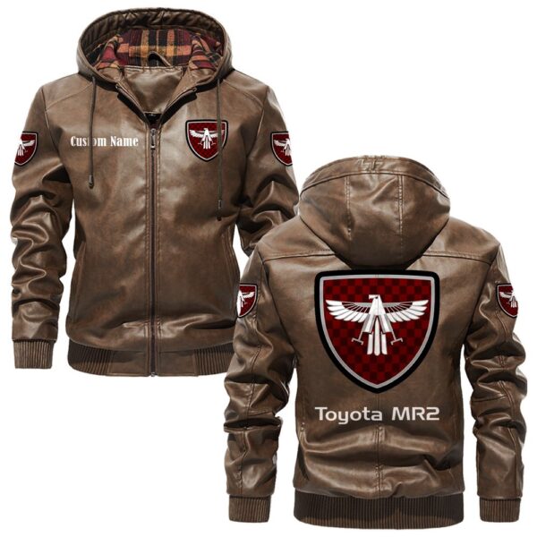 Custom Name Toyota Mr2 PU Leather Hooded Jacket - Personalized Logo Car Motorcycle Model - Image 3