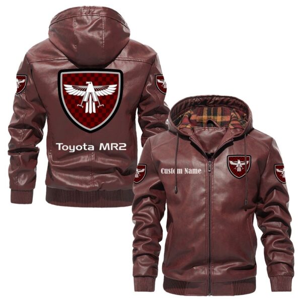 Custom Name Toyota Mr2 PU Leather Hooded Jacket - Personalized Logo Car Motorcycle Model - Image 2