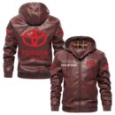 Custom Name Toyota Racing PU Leather Hooded Jacket - Personalized Logo Car Motorcycle Model