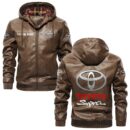 Custom Name Toyota Supra PU Leather Hooded Jacket - Personalized Logo Car Motorcycle Model