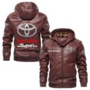Custom Name Toyota Supra PU Leather Hooded Jacket - Personalized Logo Car Motorcycle Model