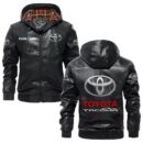 Custom Name Toyota Tacoma PU Leather Hooded Jacket - Personalized Logo Car Motorcycle Model