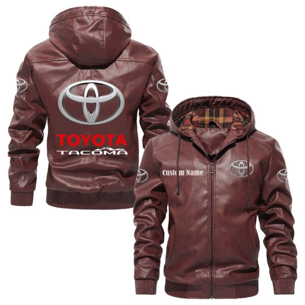 Custom Name Toyota Tacoma PU Leather Hooded Jacket - Personalized Logo Car Motorcycle Model - Image 2