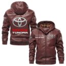 Custom Name Toyota Tundra PU Leather Hooded Jacket - Personalized Logo Car Motorcycle Model